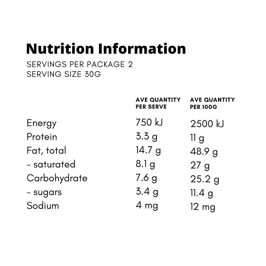 Cash Cao 60g Organic Cashew & Cacao Chunky Bar Nutritional Information